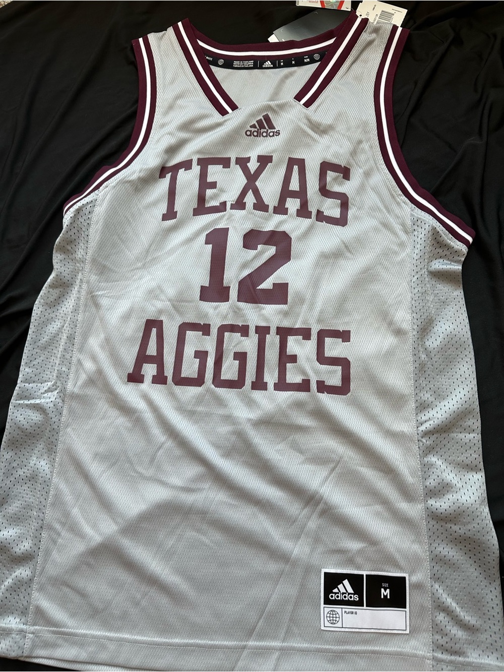 Adidas Texas Aggies Gray and Maroon Basketball Jersey #12
